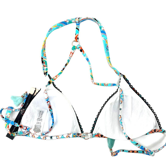 Nanette Lepore Plunging Baltic Blue Printed Mult Bikini Top Size 6 NWT $88 - Picture 3 of 3